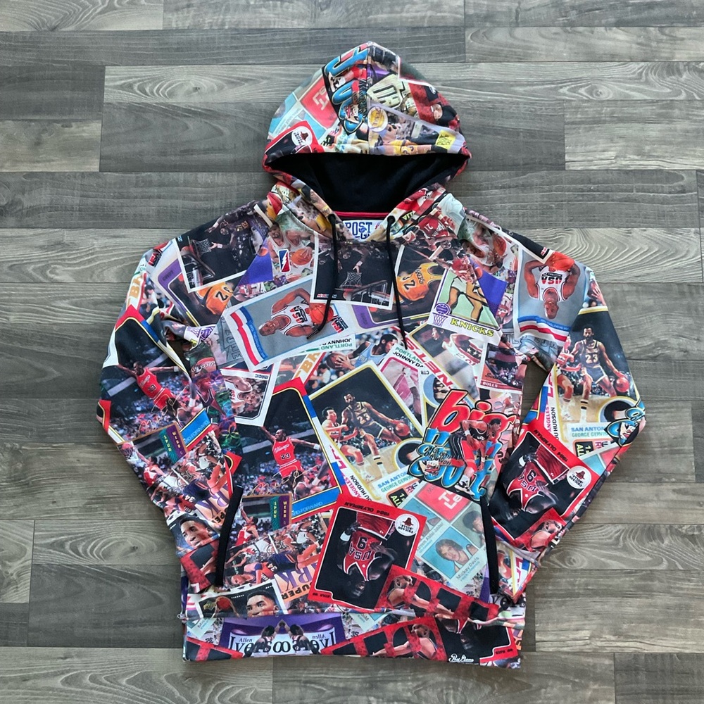 VTG Post Game Graphic Hoodie Trading Card All Over Print NBA Men’s LARGE Jordan